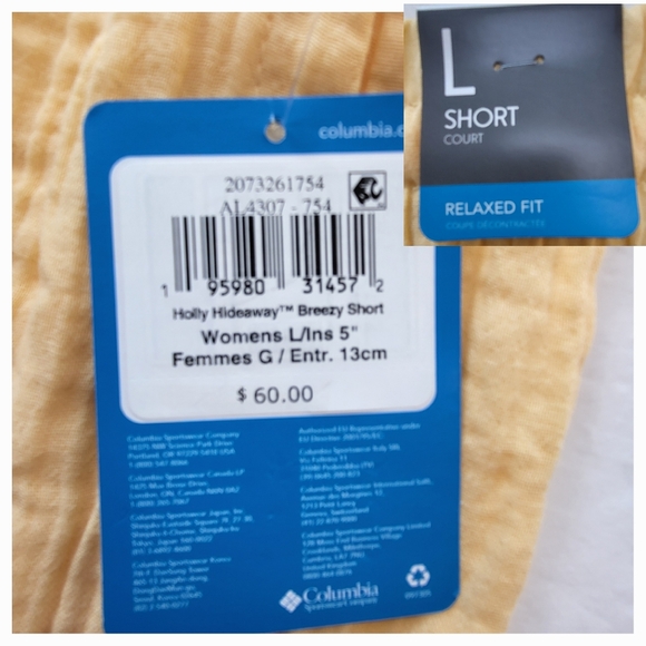 COLUMBIA Light Yellow Holly Hideaway Breezy Shorts - Size Large   (NWT) - Picture 8 of 10